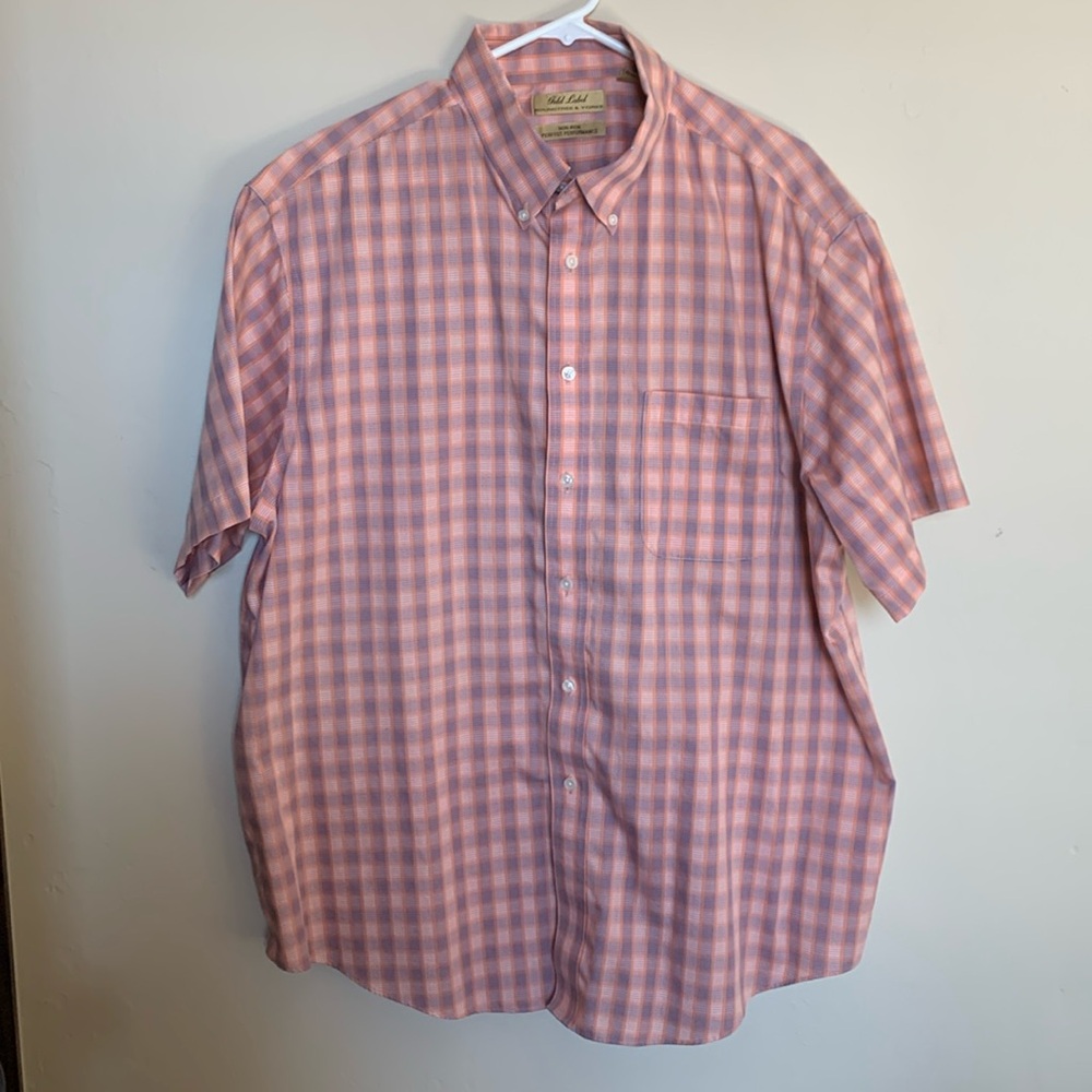 Roundtree and Yorke Short Sleeve Shirt in orange/blue plaid XL